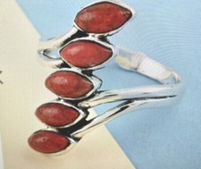 Natural Enhanced bypass 5 stone Sponge Coral Ring 925 Sterling Silver Size 7