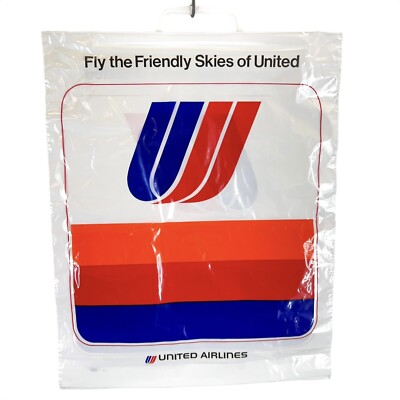 Vintage United Airlines Shopping Bag Travel 1980s NEW Plastic Handles 17''x14''