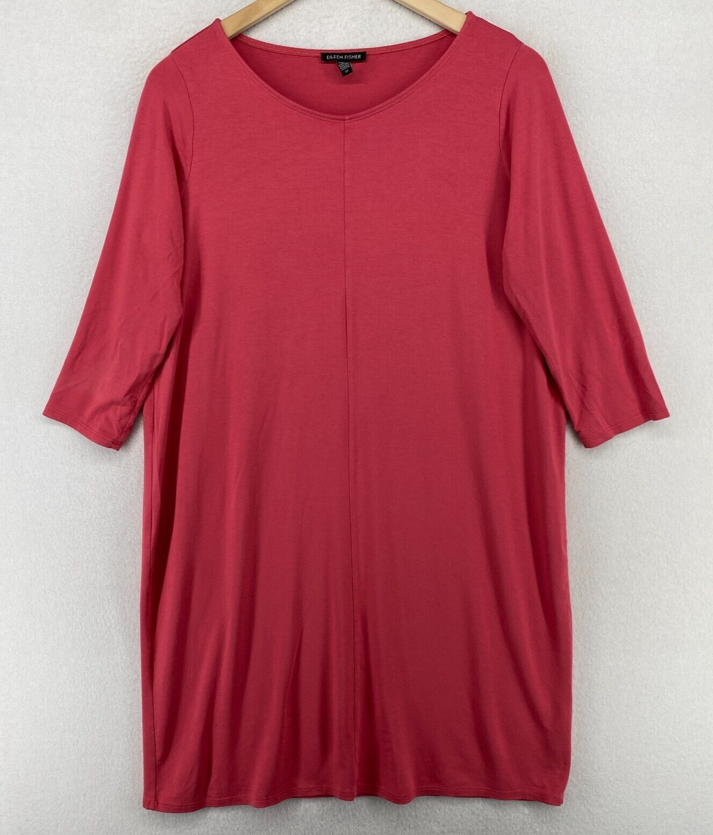 eileen fisher jersey jumper dress S Stretch Viscose Shift 3/4 Sleeve Dusty Red USA Gender Women