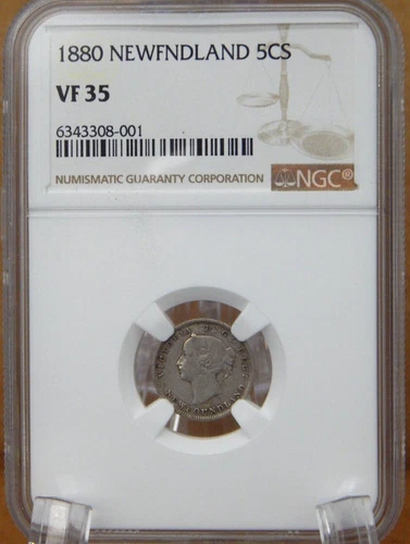 1880 Canada NEWFNDLAND Five 5 CENT NGC Graded VF35 (BT323)