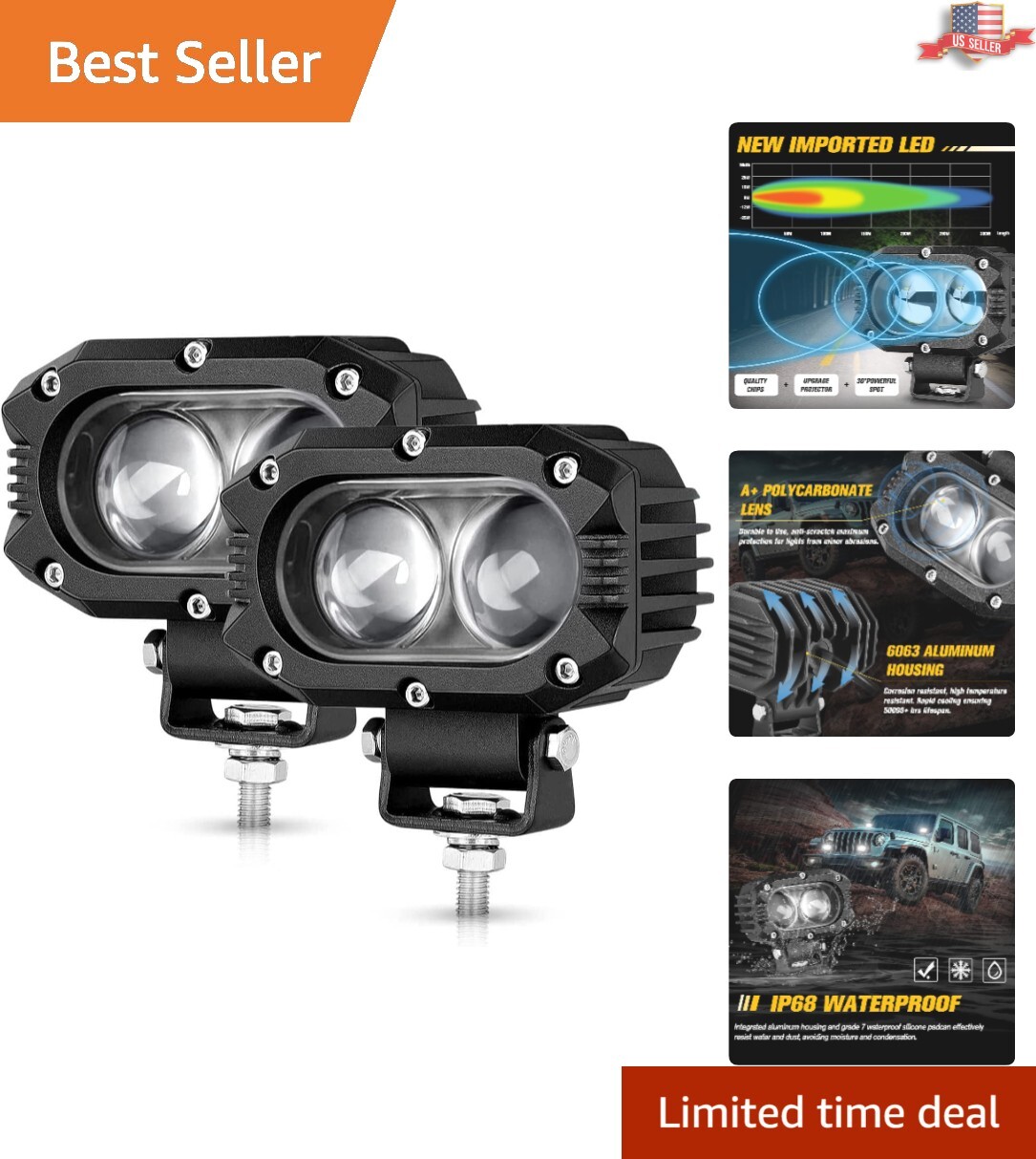 High-Quality Aluminum Housing LED Pod Spot Lights 2PCS - Waterproof Fog  Lights