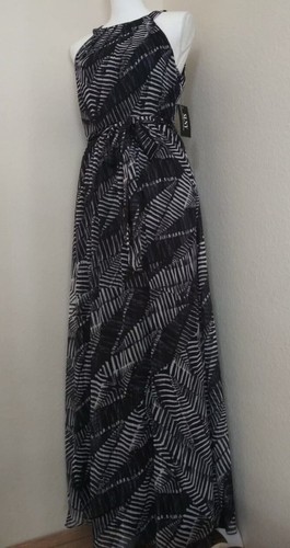 SLNY Größe 8 Damen-Maxikleid schwarz weiß geometrisches Muster ärmellos Taille zum Binden Etui - Bild 8 von 19