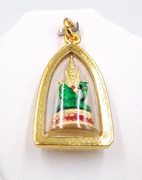Alternate view of Emerald Buddha Thai Buddha Amulet Pendant With Case 22k Thai Yellow Gold Plated