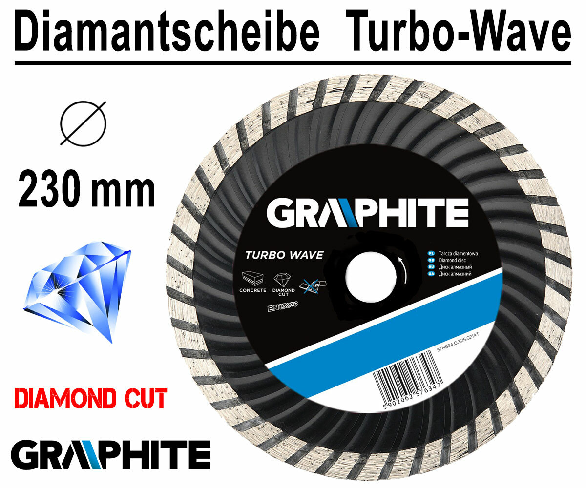 Profi Diamanttrennscheibe Diamantscheibe Für Winkelschleifer Ø 230mm TURBOWAVE