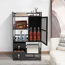 4 Tiers Living Room Storage Cabinet Kitchen Appliance Cabinet Bamboo Cabinet NEW