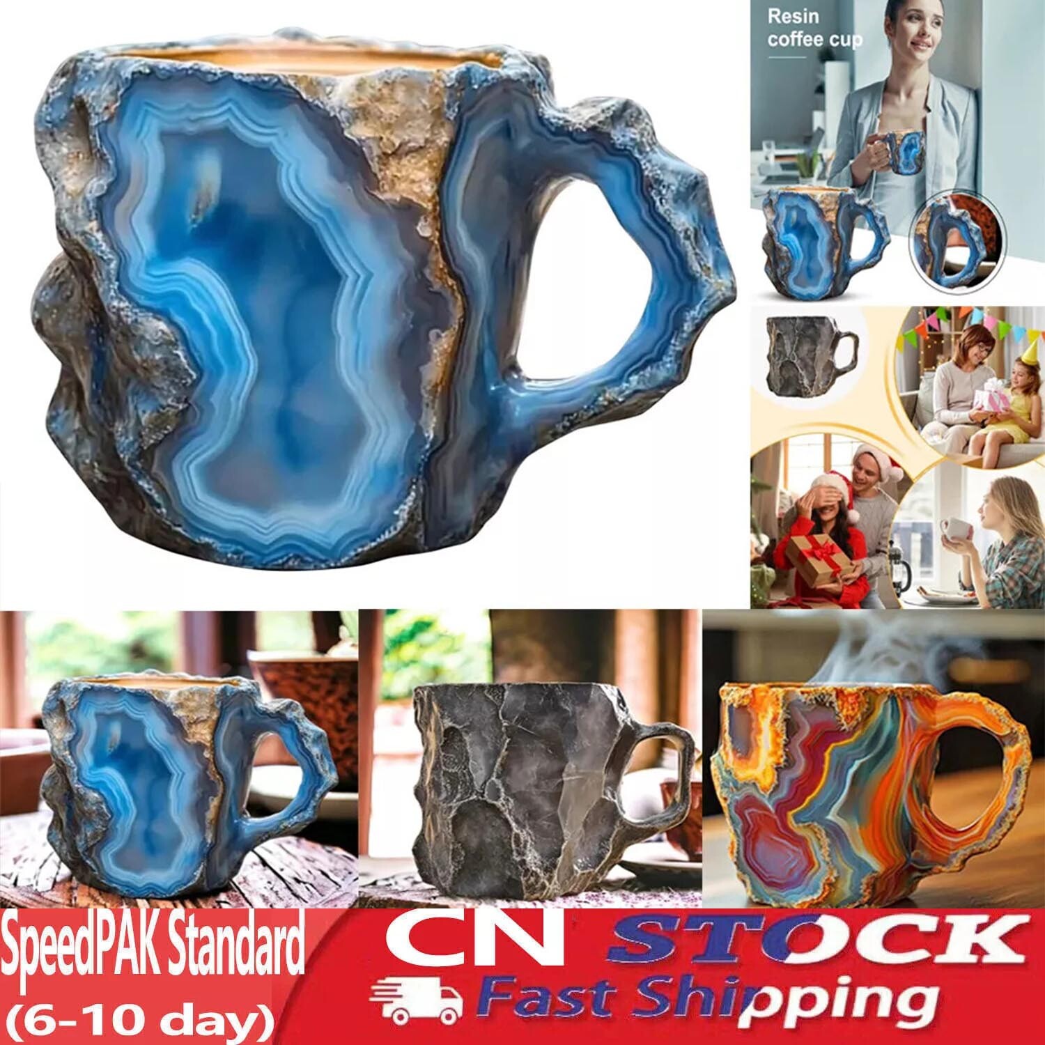 400ml Mineral Crystal Coffee Mugs Translucent Resin Crystal Coffee Cup Handmade