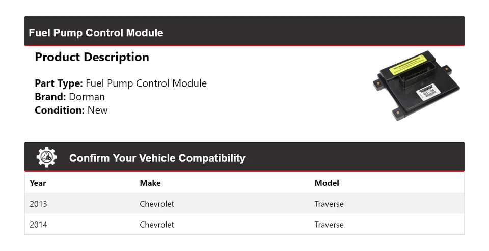 Módulo de control de bomba de combustible para Chevrolet Traverse Dorman 2013-2014 Foto 2 de 4
