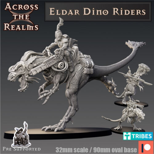 Exiled Dino Riders x3 | Across the Realms | Elves Wargaming 3D Printed Miniature - Picture 2 of 3