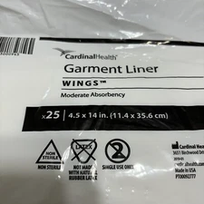 Cardinal Health 1530 Garment Liner Wings Moderate Absorbency 5X25 Ct. 4.5” X 14”