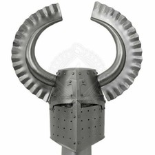 16 Gauge Steel Medieval Knight Great Helmet with Teutonic Crest Wing Helmet Gift