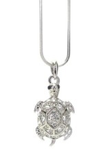 NEW Turtle Pendant Necklace Rhinestone Crystal Rhodium High Polished