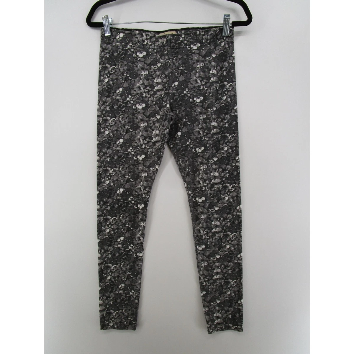 Hollister Womens M Elastic Waist Activewear Leggings Gray Floral