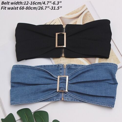 Women Wide Elastic Stretch Waist Belt Bow Denim Corset Cincher Waistband