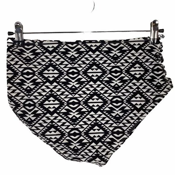 BONGO Bikini Bottom Women Small Aztec Geometric Print Criss Cross High Waisted - Image 3 of 4