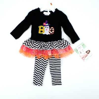 NEW Bonnie Jean Toddler Girl's 2 Pc Halloween Boo Dress + Pants Size 12M NWT