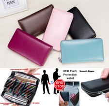 Multi Credit Card Holder Leather Wallets for Women Long Purse with RFID Blocking
