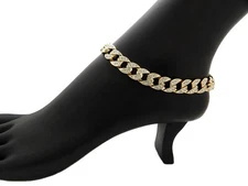 Women's Girls Stone Filled 10mm 10",11",12" Cuban Anklet Ankle Bracelet RAK128