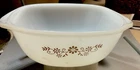 Vintage DYNAWARE PYR-O-REY Brown Daisy CASSEROLE MILK GLASS  #10