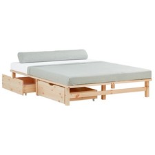 Cadre de Lit en bois 140x200 sommier lattes massif 2 tiroirs double Homestyle4u
