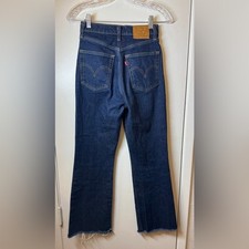 Levi  s Premium Women  s Ribcage Boot Dark Blue Wash Button Fly Blue Jeans Size 25