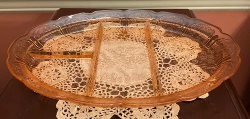 JEANNETTE CHERRY BLOSSOM 13" DIVIDED OVAL SERVING TRAY PLATTER PINK DEPRESSION