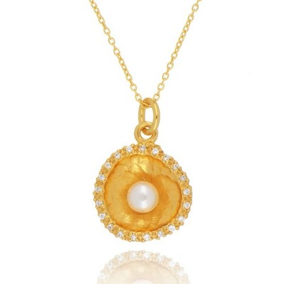 A&S Paradise Collection Gelbgold Vermeil Perle und Zirkonia gewölbter Hals