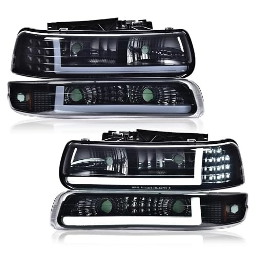 LED DRL Headlight Assembly, Compatible with 1999-2002 Chevy Silverado / 2000