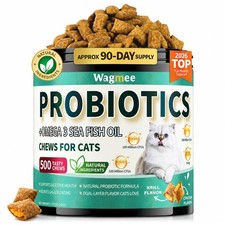 Cat Probiotics Chews 500 Count, Omega 3 Fish Oil Skin Coat Gut Support Green