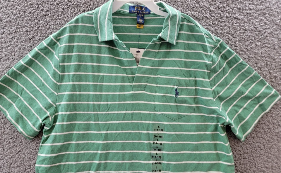 Polo Ralph Lauren Rayas Mezcla de Lino Polo Niños Grandes L 14/16 Verde/Blanco Foto 3 de 4