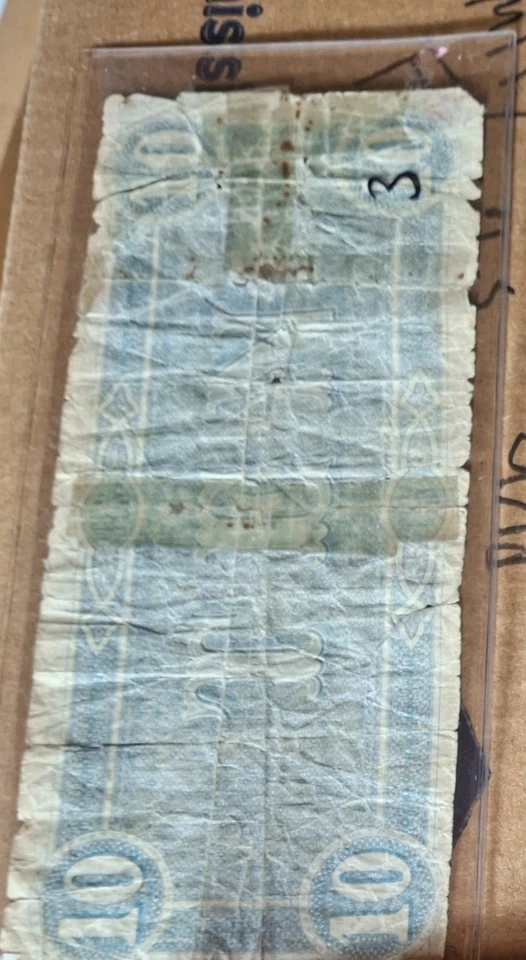 1864 CSA Confederate States of America $10 Dollar Note 1864 - Image 2 of 2