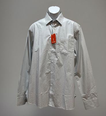 New Elevate Mens Large Long Roll Tab Sleeves Top Button Down Collared Light Gray
