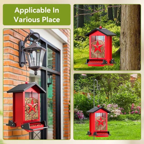 Squirrel Proof Bird Feeders for Outdoors, 5LBS Large Capacity Metal Wild Red - Picture 6 of 8