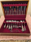 Wallace Grand Baroque Sterling Silver Flatware, 12 Place Settings, 57 Pieces Tot