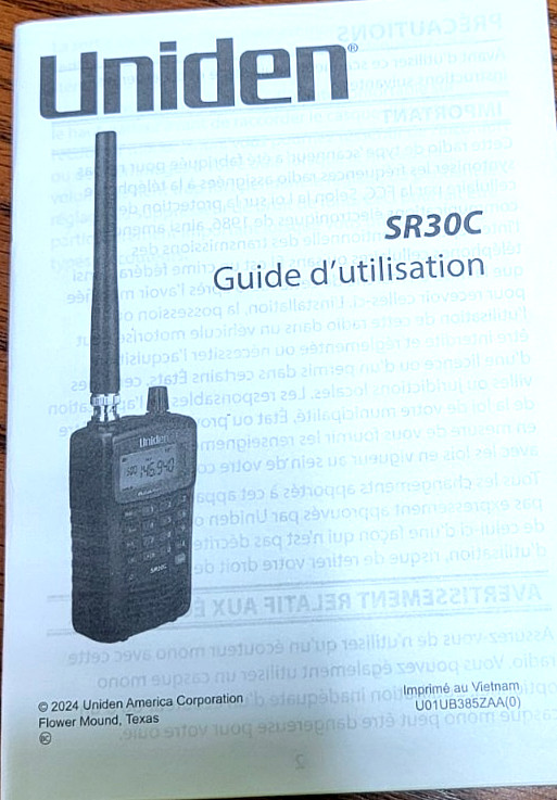 New Uniden SR30c Bearcat scanner Spanish Espanol language manual