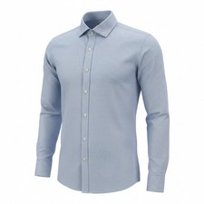 TWILLORY Mens Dress Shirt Tailored Fit Blue Light Check Non Iron Size 17 34/35