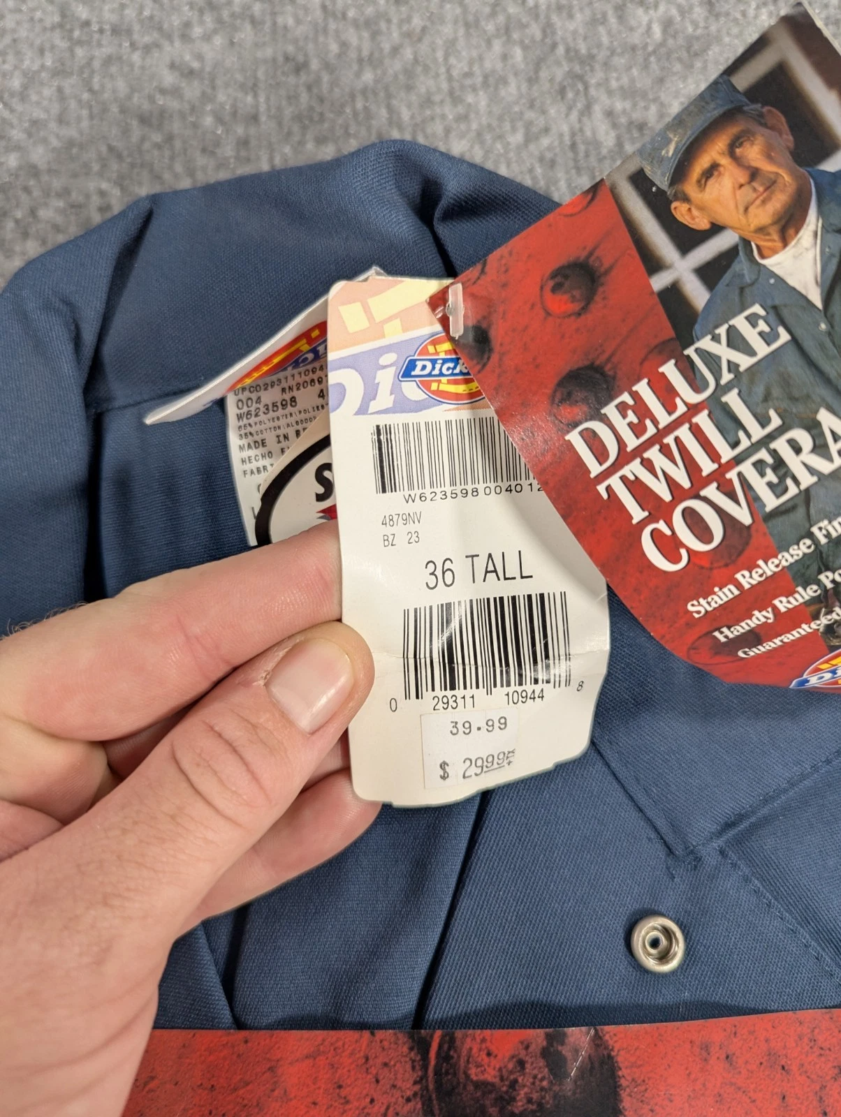 NOS! Dickies Coverall Navy Blue Long Sleeve Workwear Stain Release 36 Tall NEW! - product detail image 2