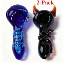 ( Pack of 2 ) 4" Tobacco Smoking Glass Pipe Collectible Handmade Pipes with Box