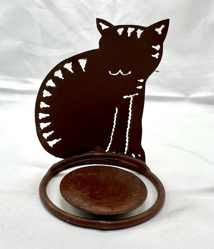 Candelabro para gato naranja/marrón quemado arte en metal artes y manualidades rústicas Foto 4 de 4