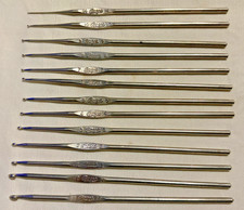 Lot of 13 Vintage Silver BOYE METAL CROCHET HOOKS 00 0 1 2 3 4 5 6 7 8 9 10 14