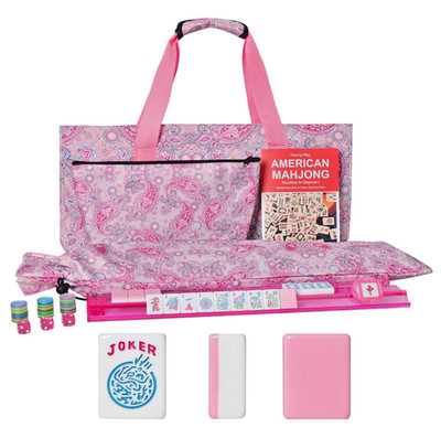 Mahjong Set Pink Paisley, 166 tiles, with totes, dice, chips and book