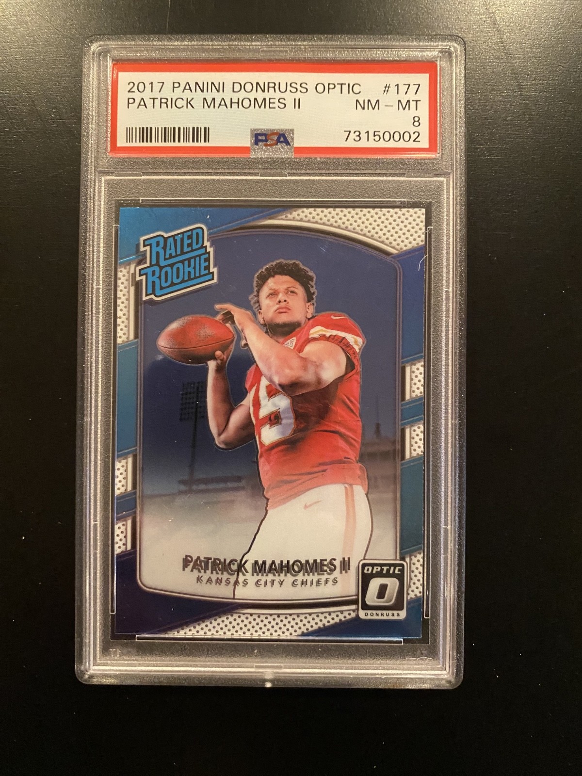 2017 Donruss Optic - Rated Rookie Patrick Mahomes II #177 (RC) PSA 8 view 1