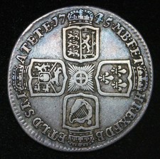 1745 George II LIMA SHILLING, Old Laureate & Draped Bust Silver Coin - NICE b