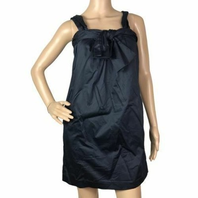 French Connection Ladies Blue Mini Shift Dress Size 8 Bow Cotton Mix Stretch