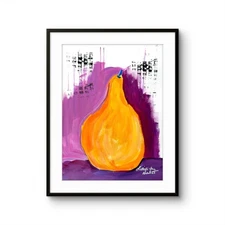 12x16  Colorful Large Abstract Fruit Pear Paper Original Kitchen Art