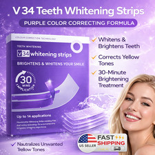 V34 Teeth Whitening Strips Purple Color Corrector Brightening Treatment 30 Min