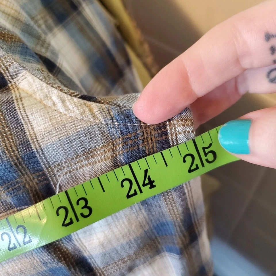 Camisa Horny Toad Azul Crema Marrón A Cuadros Manga Larga Con Botones Delanteros Talla XL Foto 3 de 4