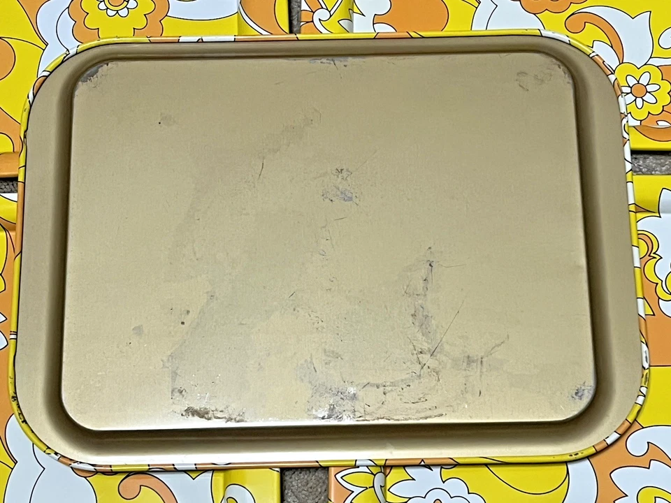 5 BANDEJAS TV HIPPIE Dippie Trippie psicodélicas amarillo naranja blanco mod años 60 de colección Foto 4 de 4