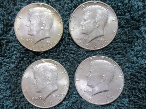 Kennedy Half Dollars - 1964 Lot of Four (4) 90% Silver Coins, Unc. Not certified