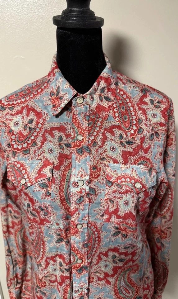 Ralph Lauren Women’s Paisley Western Vintage Cotton Shirt Size Small Pearl Snaps - Image 2 of 4