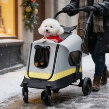 BingoPaw One-click Foldable Pet Stroller Dog Pram w/ Mesh Windows for Small Pets